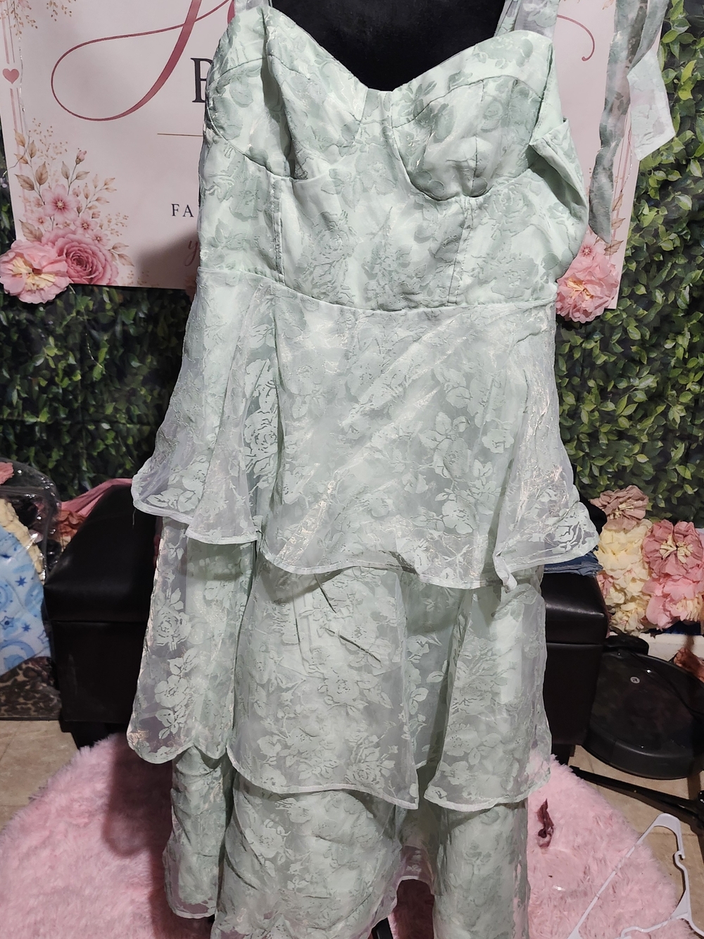 Lulus Sage Burnout Green Floral Tiered Dress